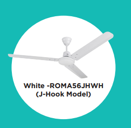 Roma J-Hook 56" Ceiling Fan White