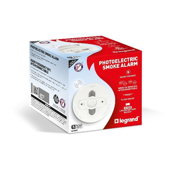 Legrand photoelectric smoke alarm - wired or wireless (surface mount)