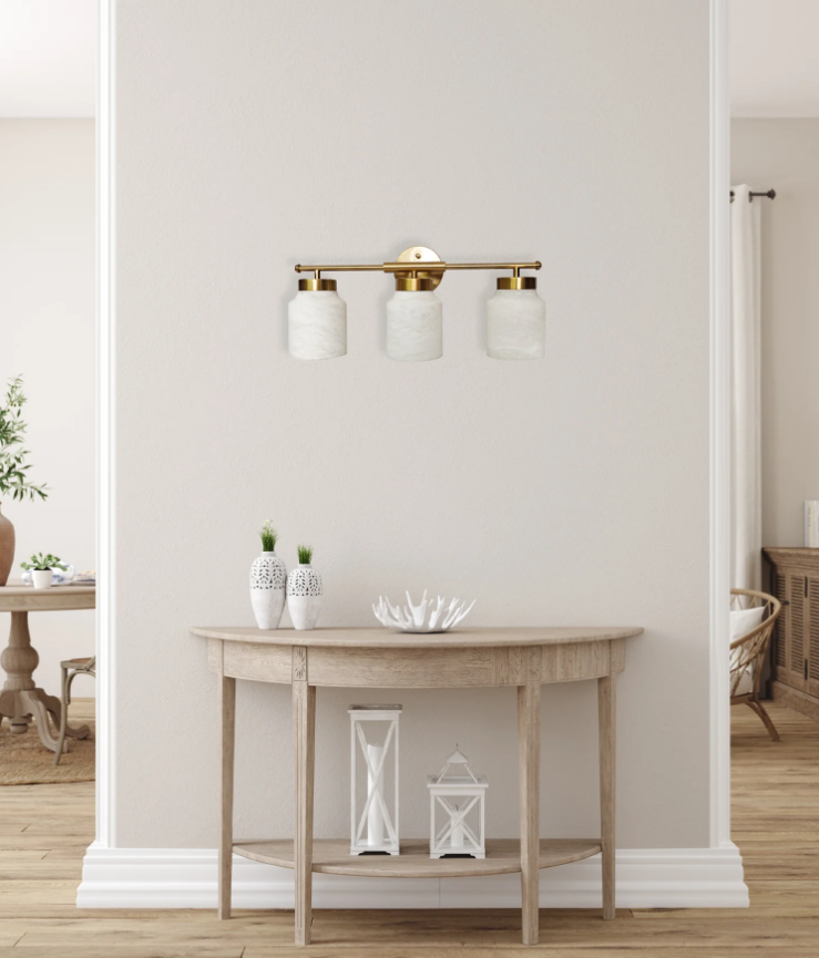 TUFO: Interior White Jar Alabaster with Brass Highlight Wall Light