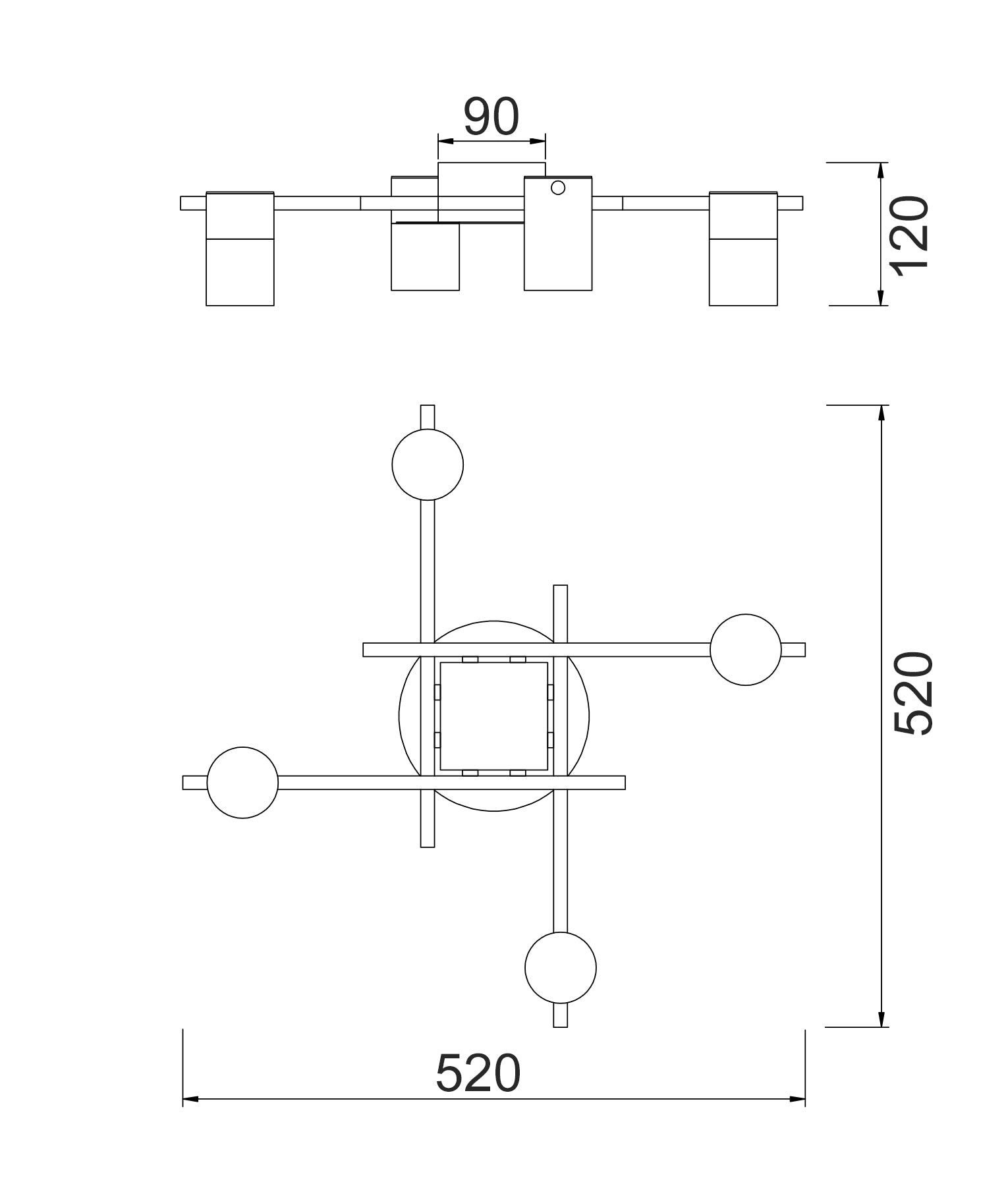 TACHE Interior Ceiling Light, Four Lights (Black and Brass)