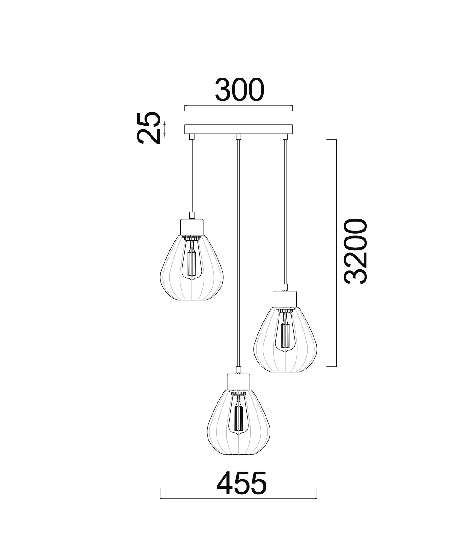 TULIP Pendant Light, Three Lights Round Base (Smokey Black/Bronze Amber)