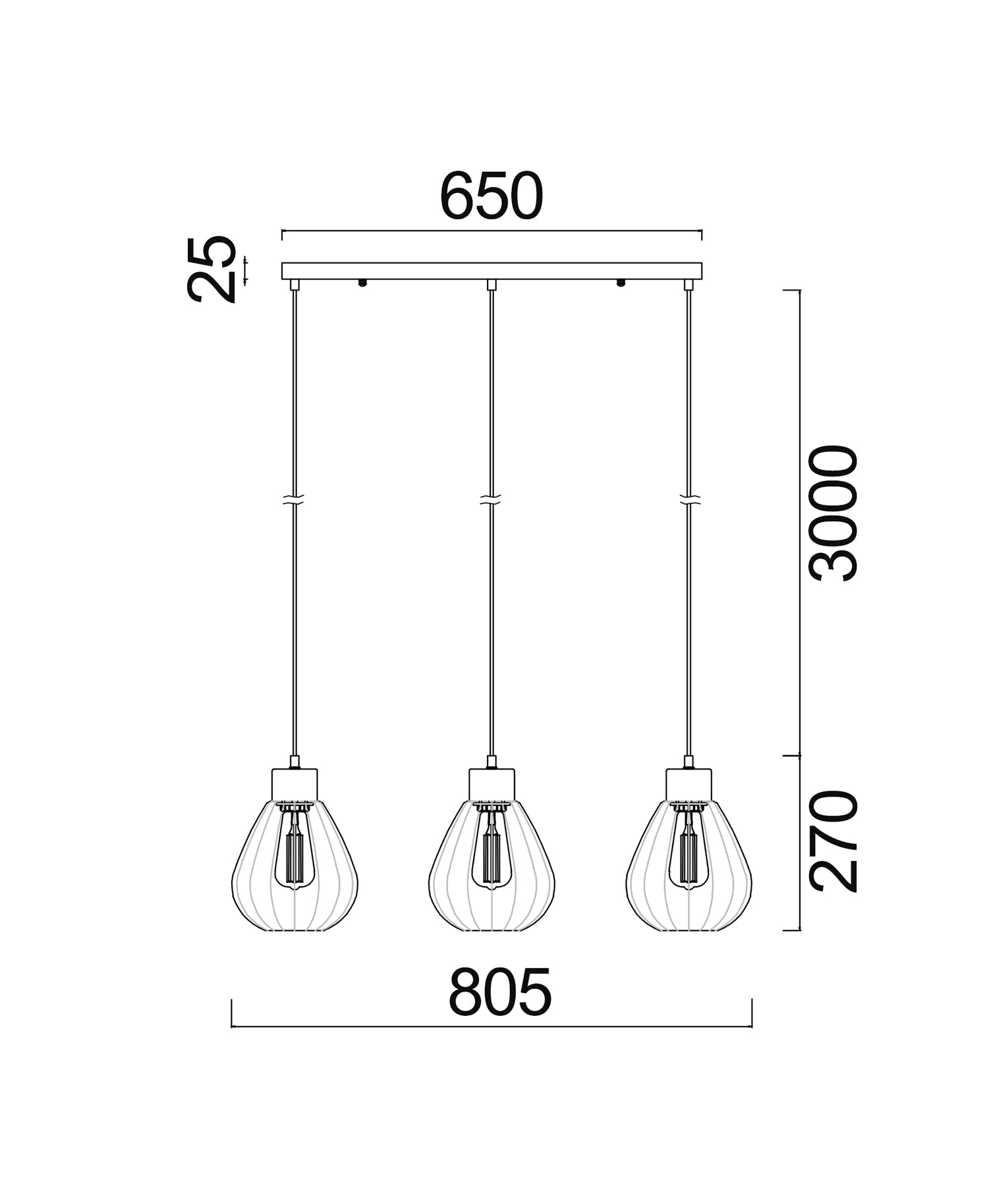 TULIP Pendant Lights, Bar Base Three Lights (Bronze Amber/Smokey Black)