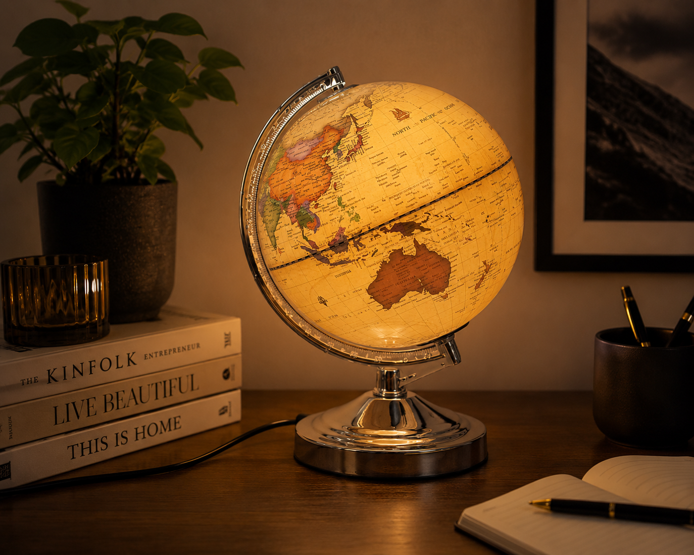 Brown World Globe Touch Lamp