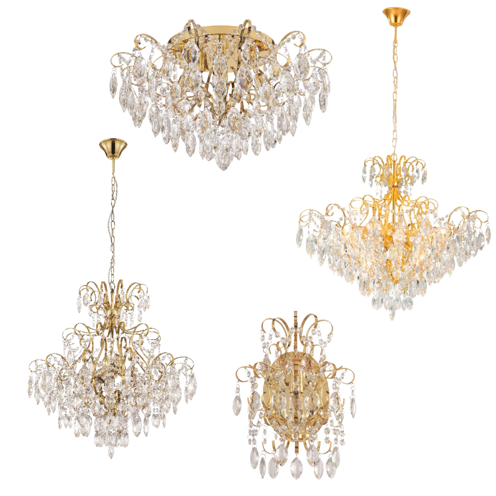 FENOULLET Curled Brass and Brilliant Glass Chandelier CPendants