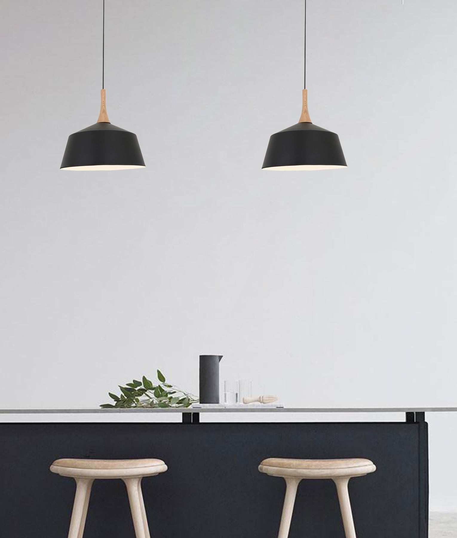 NORDIC Pendant Light, One Light Big Metal Shade (Black/White)