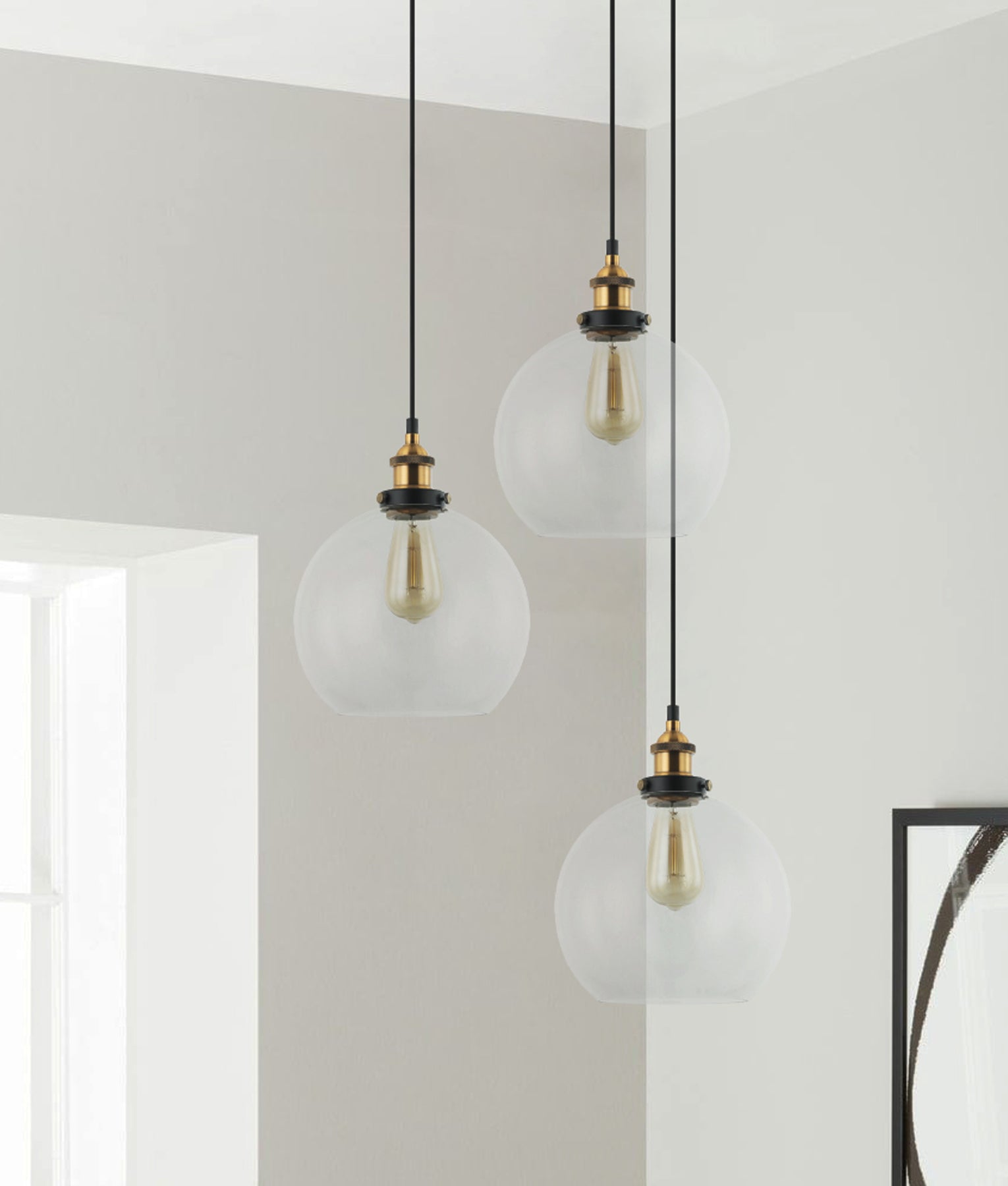 PESINI Pendant Light, One Light Glass Shade (Clear Glass/Smokey Black/Amber Glass)