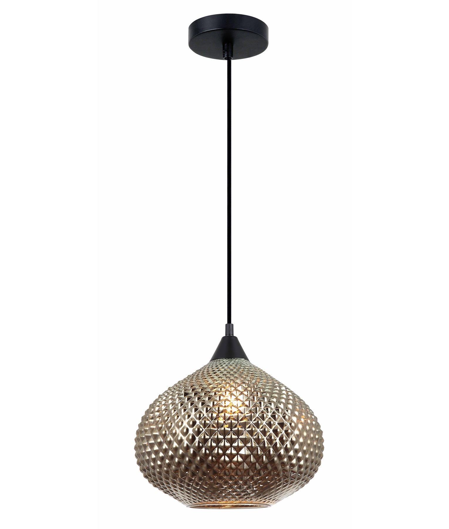 RICTUS Pendant Light, One Light Glass Shade (Copper/Chrome)