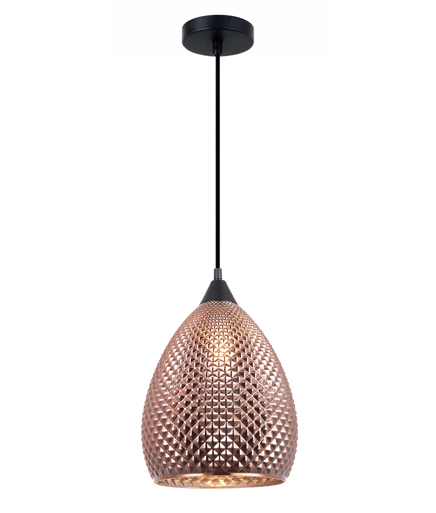 RICTUS Pendant Light, One Light Glass Shade (Copper/Chrome)