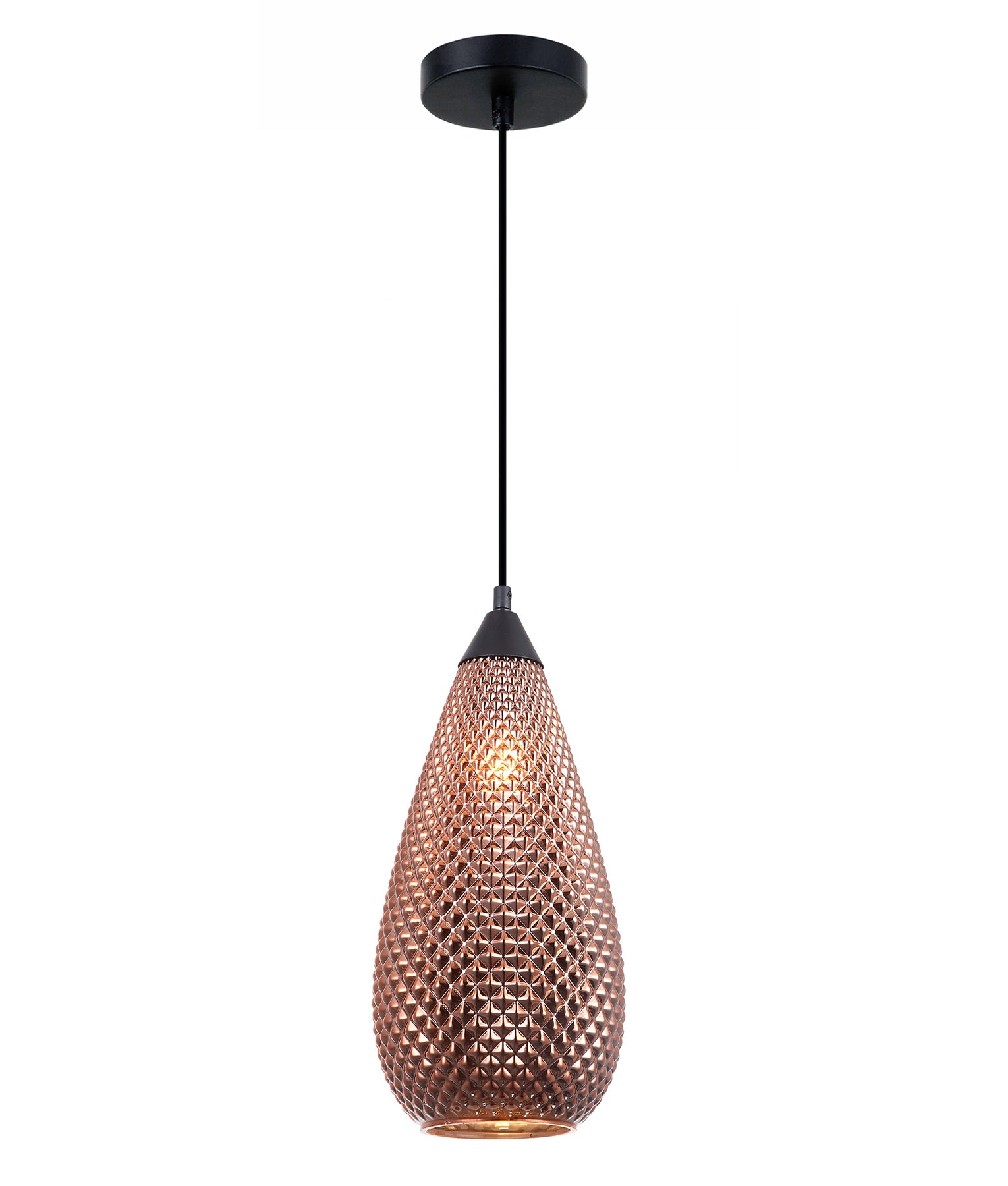 RICTUS Pendant Light, One Light Glass Shade (Copper/Chrome)