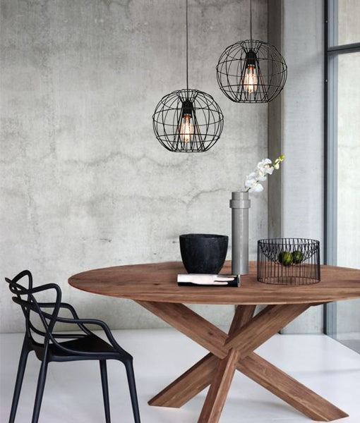 SENTINEL Pendant Light, One Light Metal Cage (Black/White)