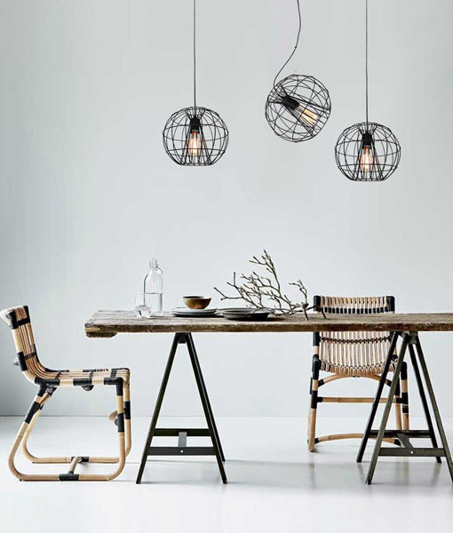 SENTINEL Pendant Light, One Light Metal Cage (Black/White)