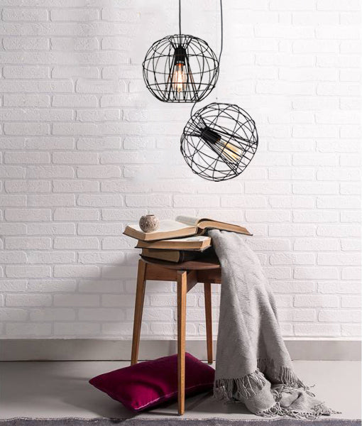 SENTINEL Pendant Light, One Light Metal Cage (Black/White)