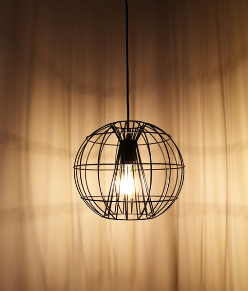 SENTINEL Pendant Light, One Light Metal Cage (Black/White)