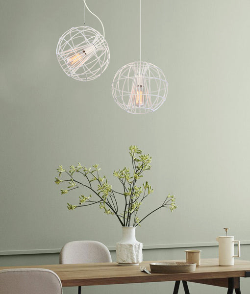 SENTINEL Pendant Light, One Light Metal Cage (Black/White)