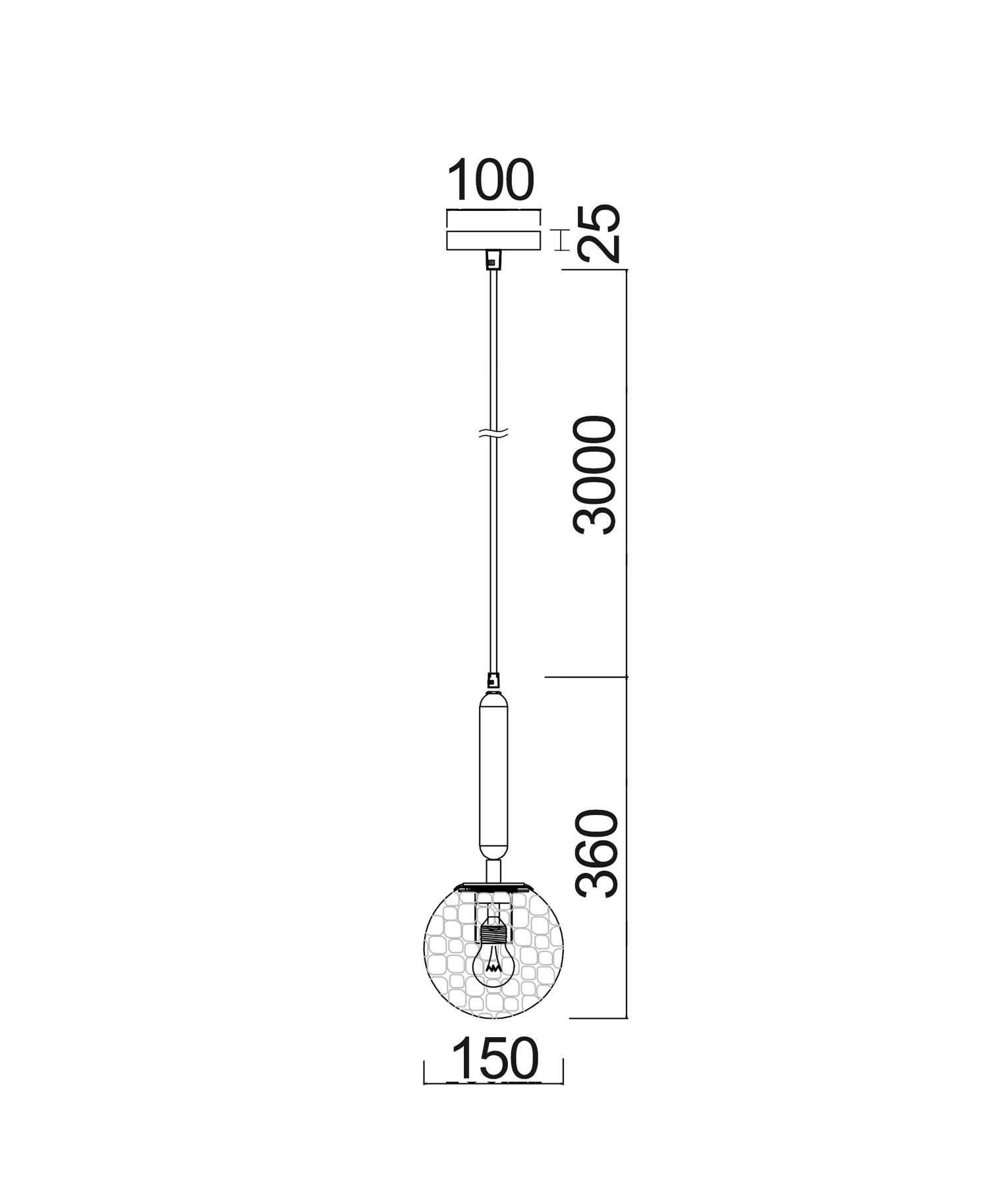 TRATTINO2 Pendant Light, One Light Glass Shade (Black Smoke)